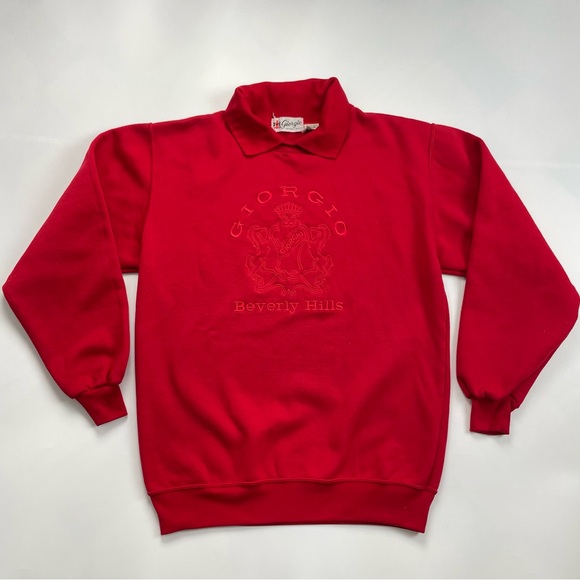 Tops - Vintage‎ Giorgio Beverly Hills Sweatshirt Red Collar Top Embroidered Preppy 80s